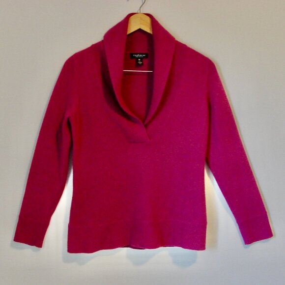 Lord & Taylor Cashmere Sweater Fuchsia Pink Shawl Collar Ribbed Size Medium - Picture 1 of 9